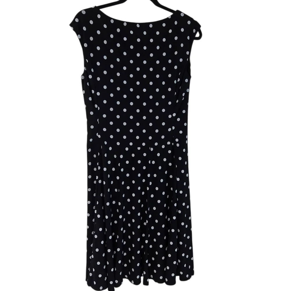Lauren Ralph Lauren Black Midi Dress with White Dots Sz 12 - Picture 11 of 16